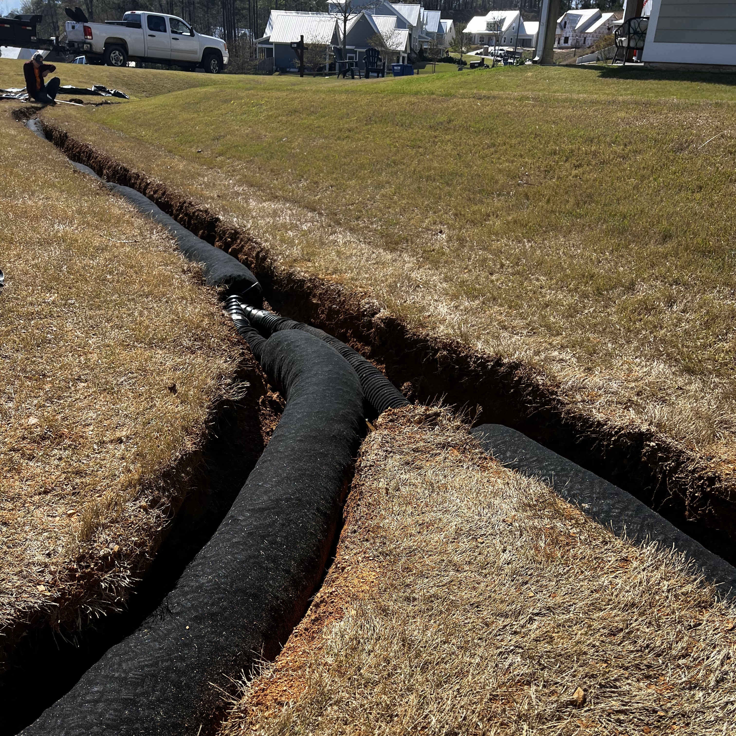 Drainage pipe installation in progress